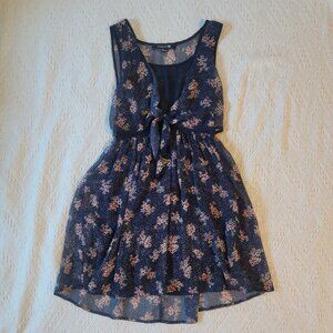 Forever 21 Navy Blue Floral Sheer Tie Front Floral Print Dress S Polka Dots